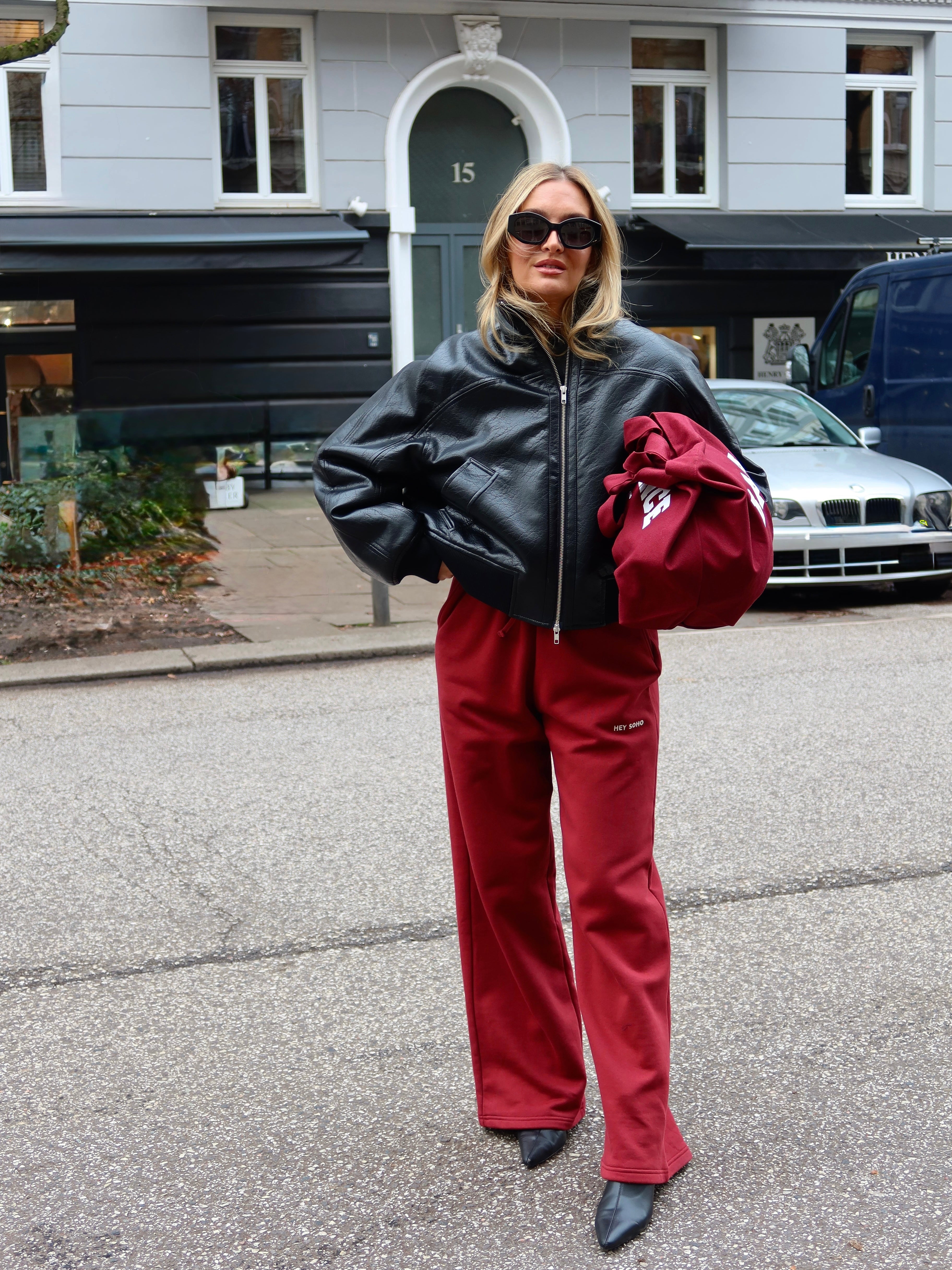 WIDE LEG Sweatpants red wine I offwhite