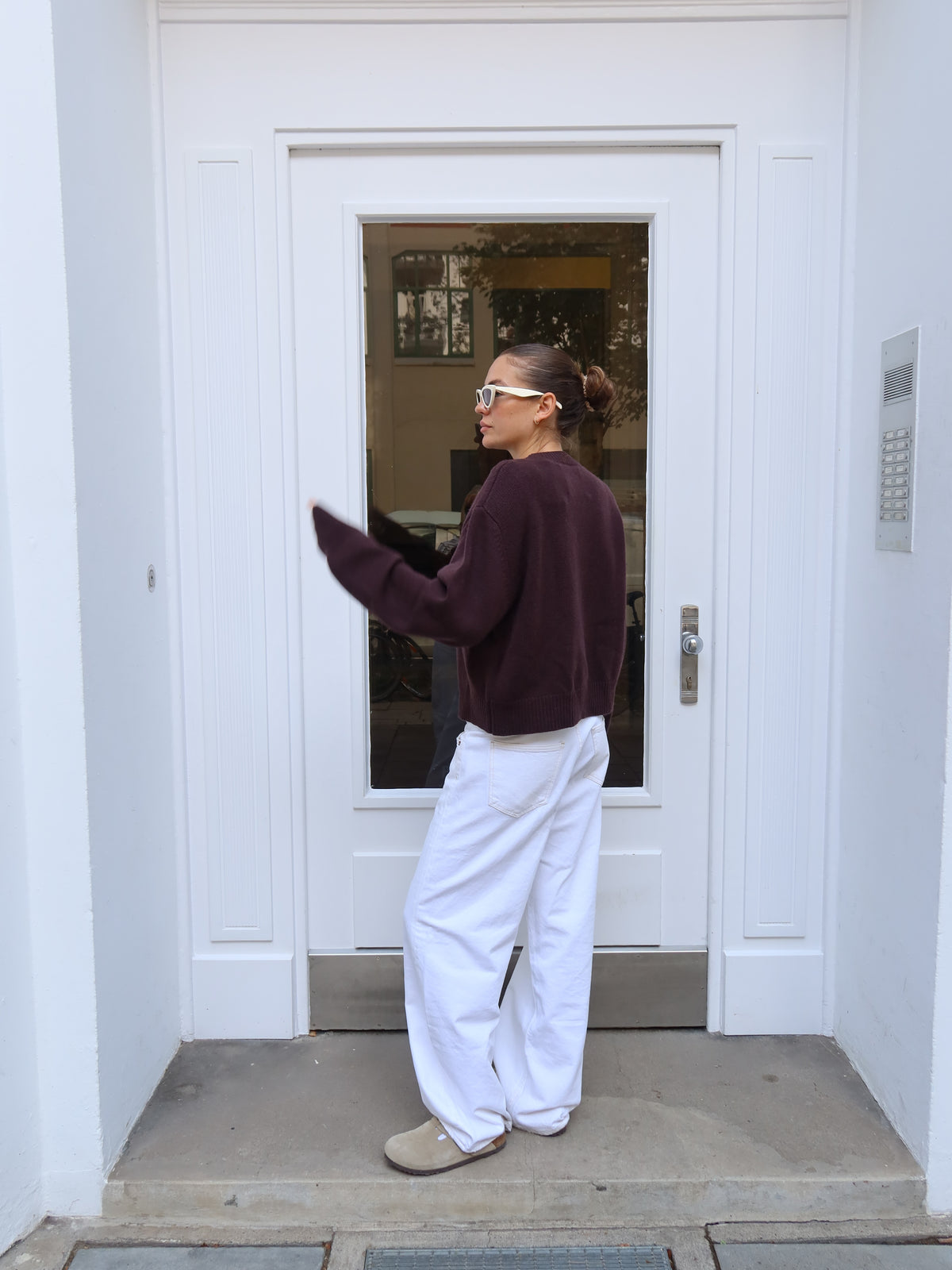 KATE CARDIGAN SHOULDER PADS aubergine