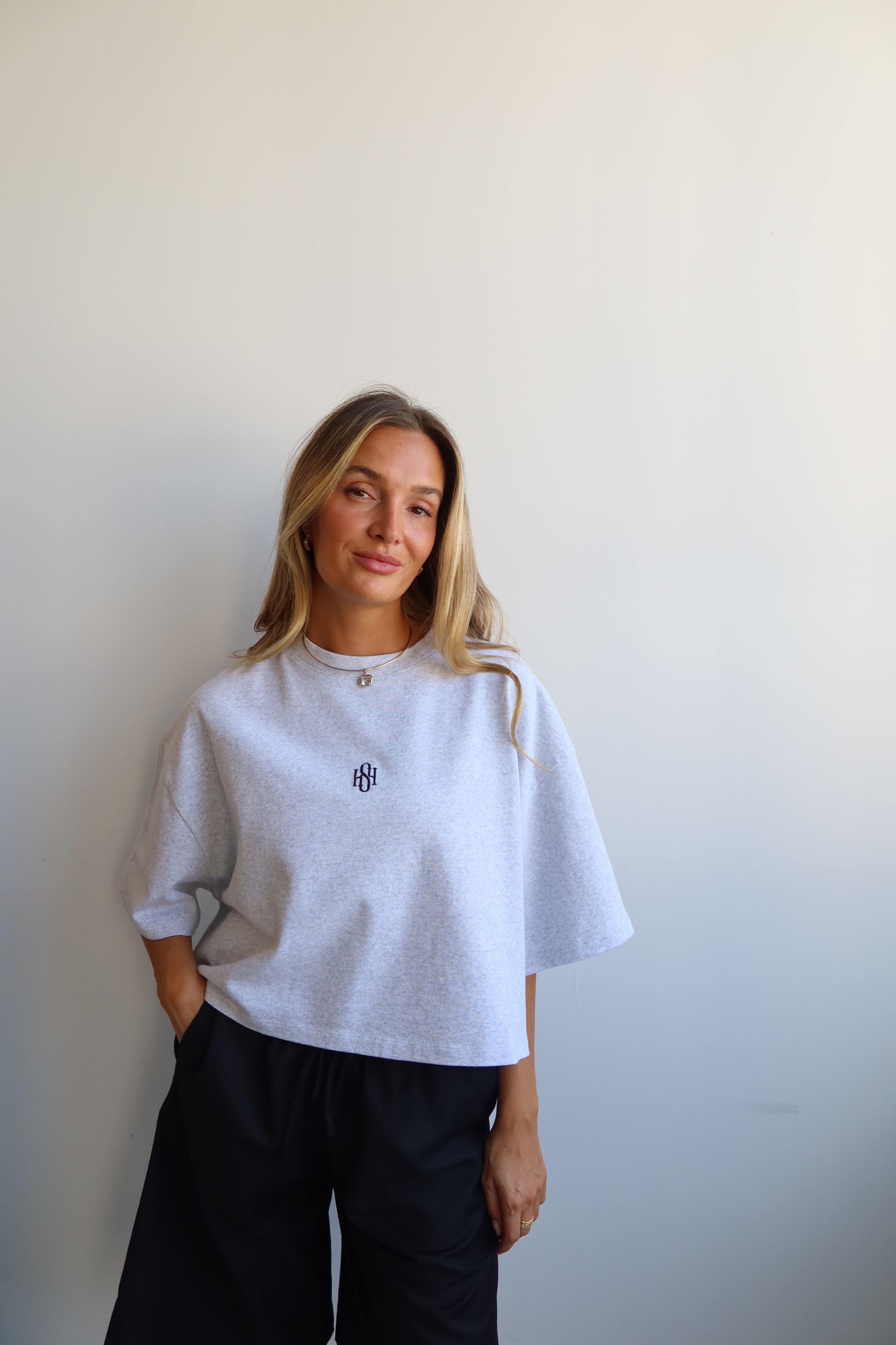 SOHO STUDIOS CROPPED T-SHIRT light grey melange (EMBROIDERY)