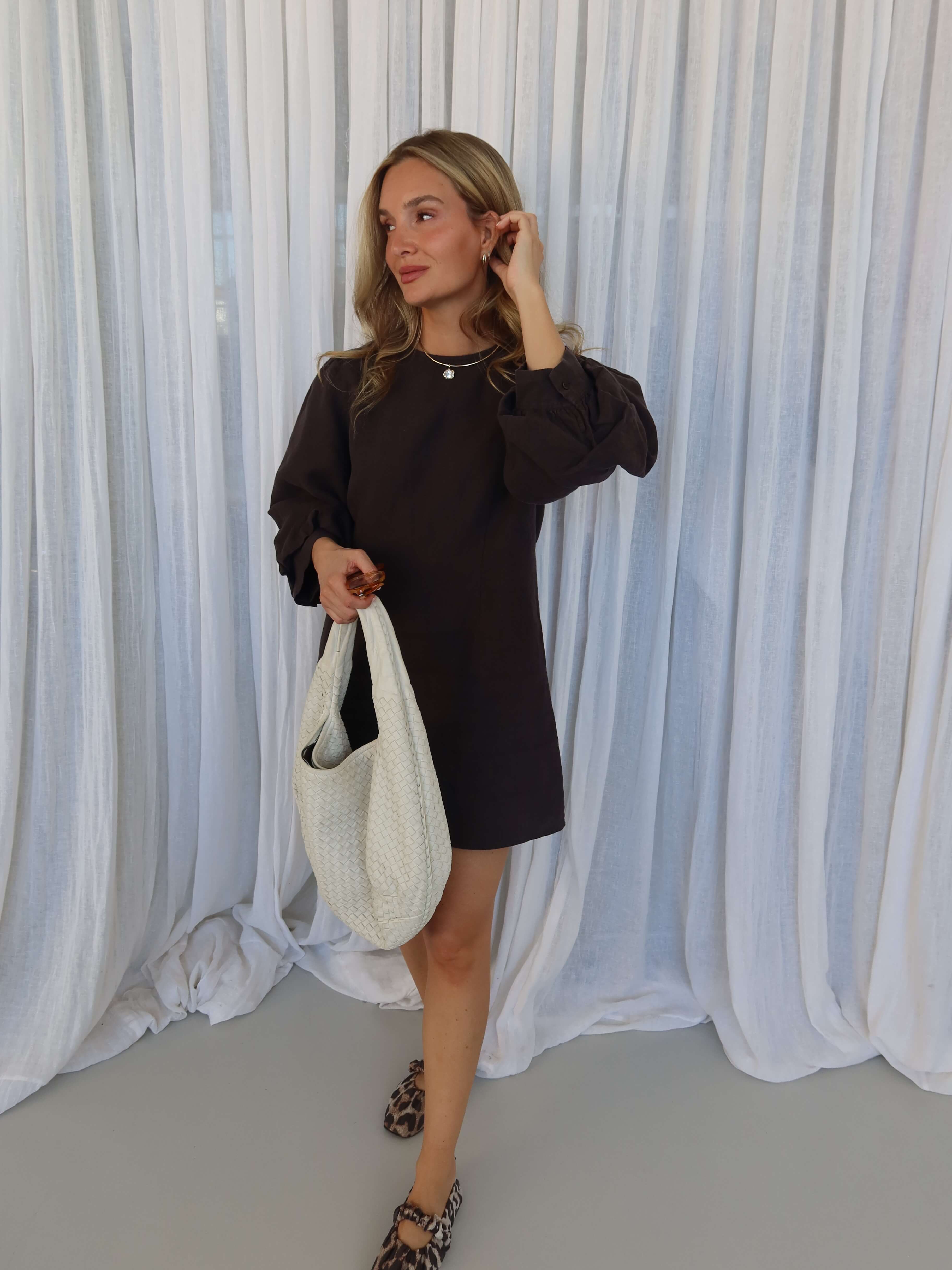 SOHO STUDIOS BELLA LINEN DRESS raw chocolate