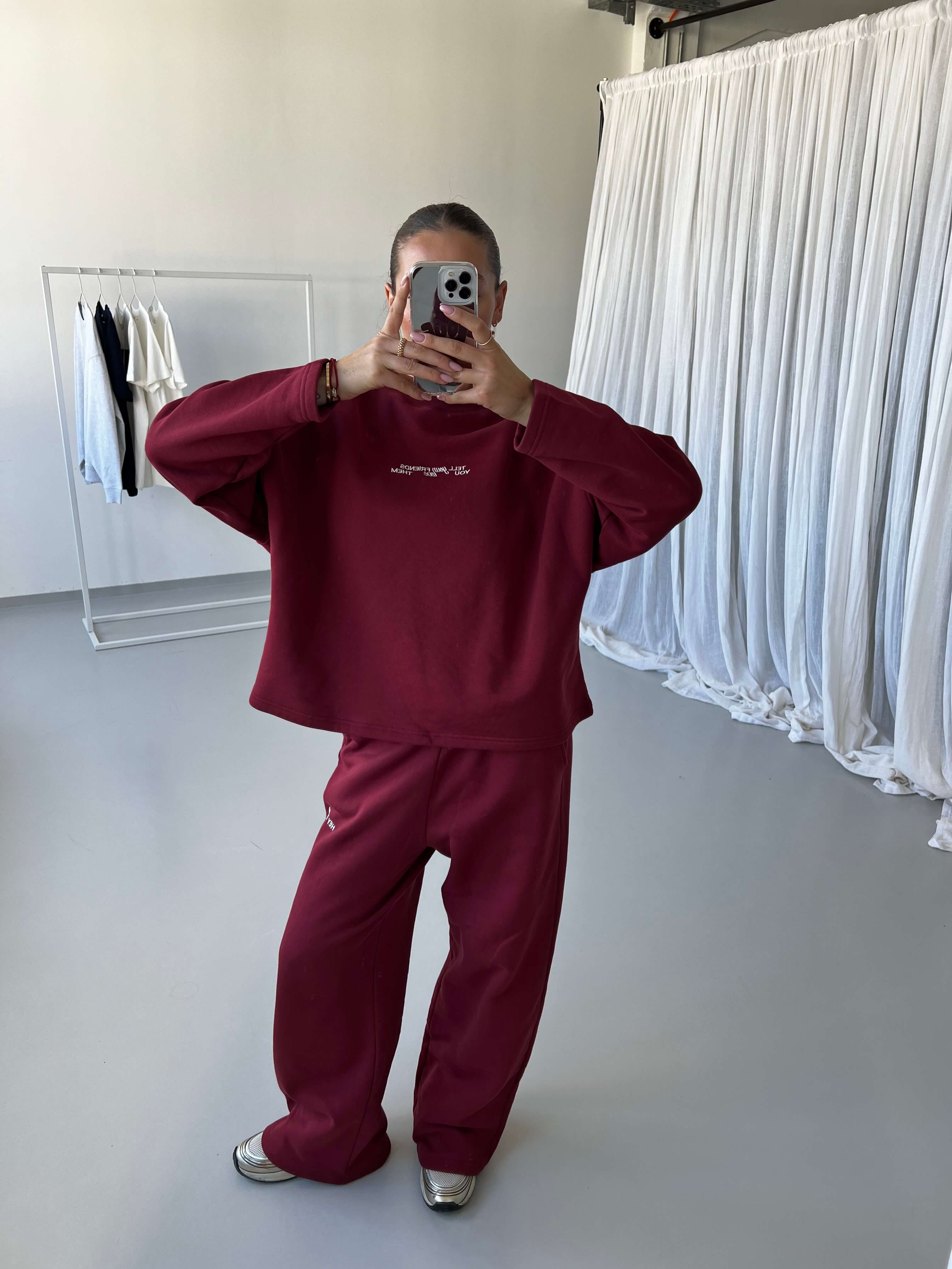WIDE LEG Sweatpants red wine I offwhite