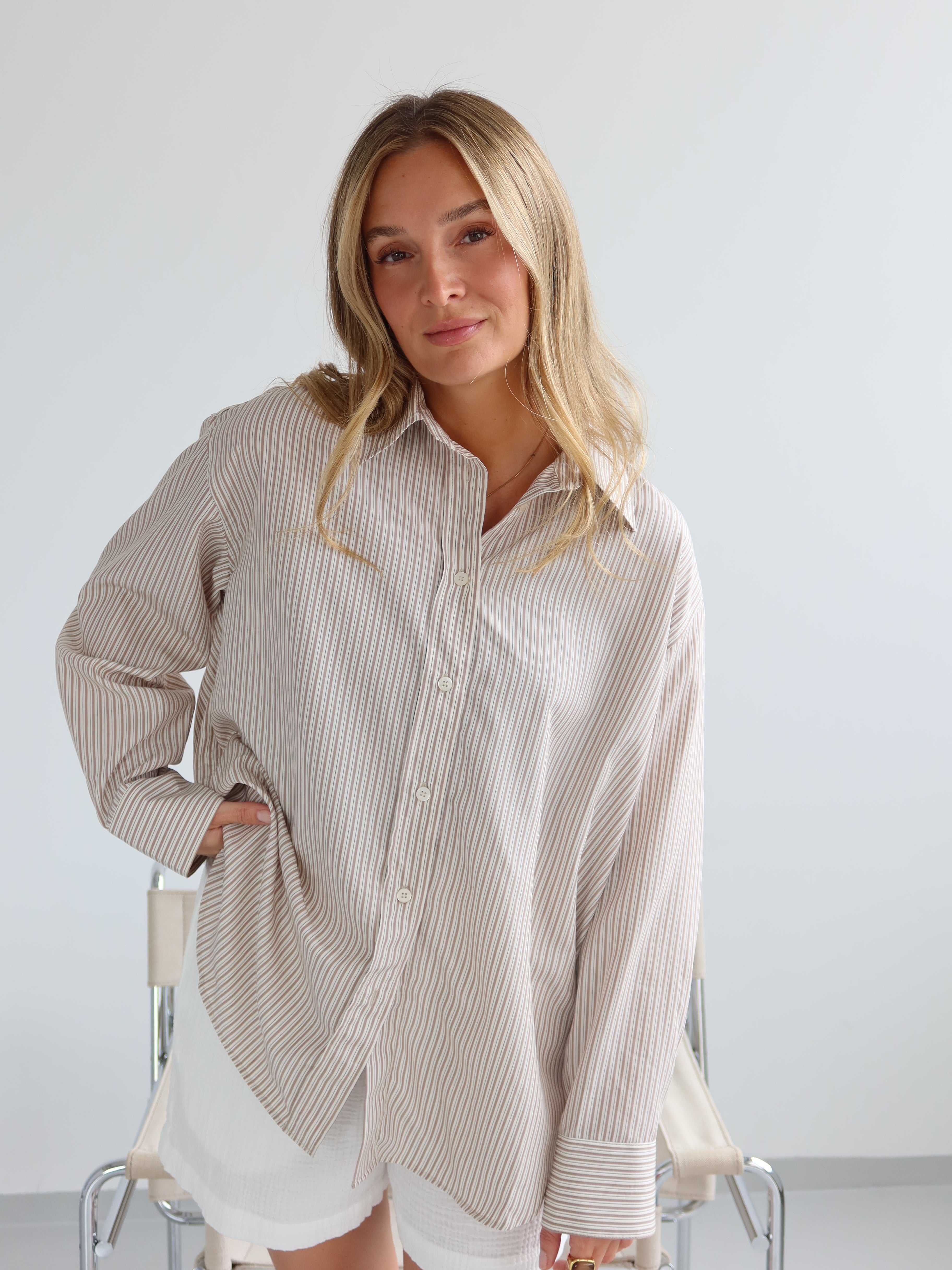 SOHO STUDIOS ELENA BLOUSE BEIGE STRIPE
