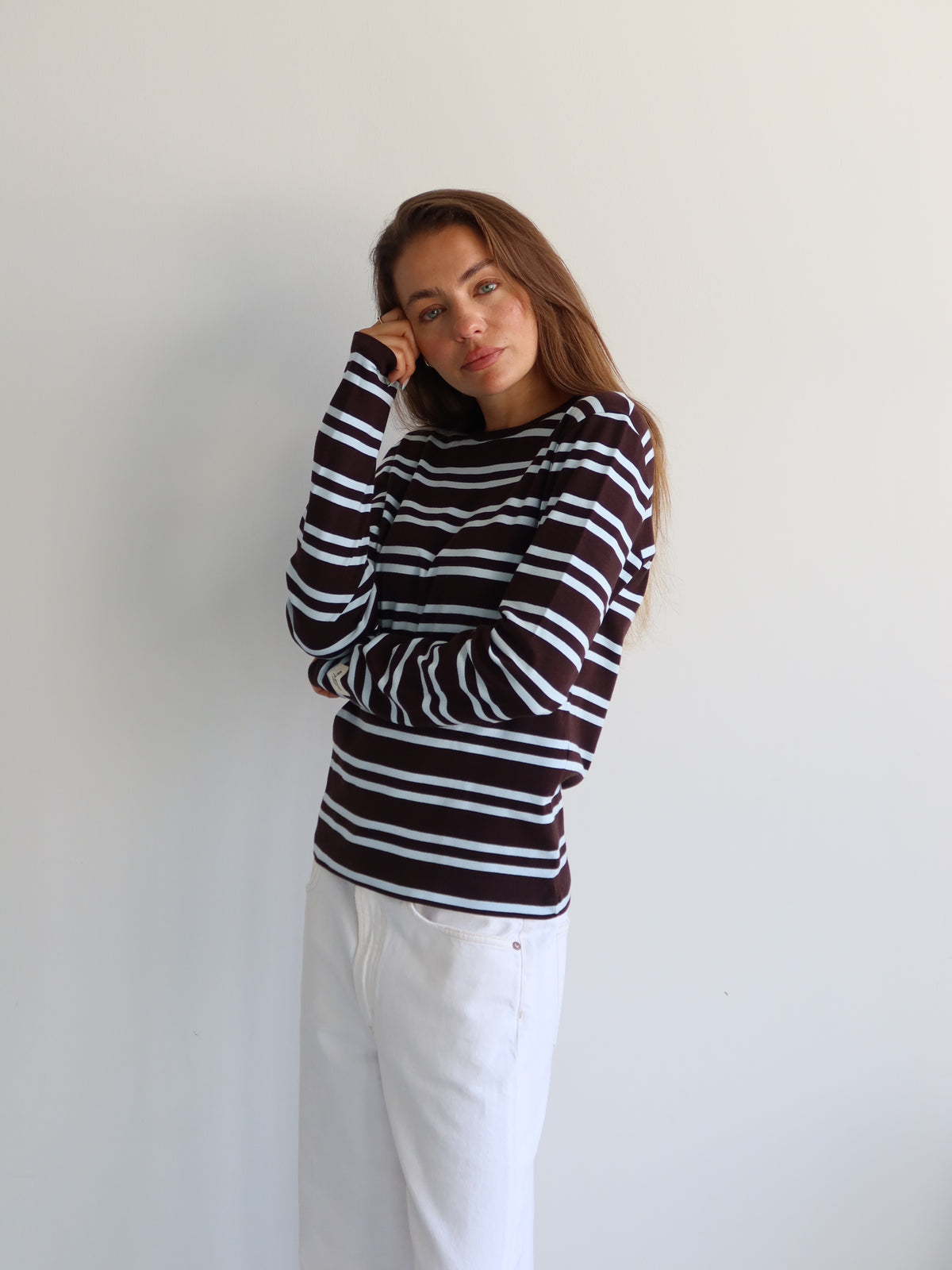 STRIPED HEY SOHO RIB LONGSLEEVE COFFEE BEAN I AURA BLUE STRIPES