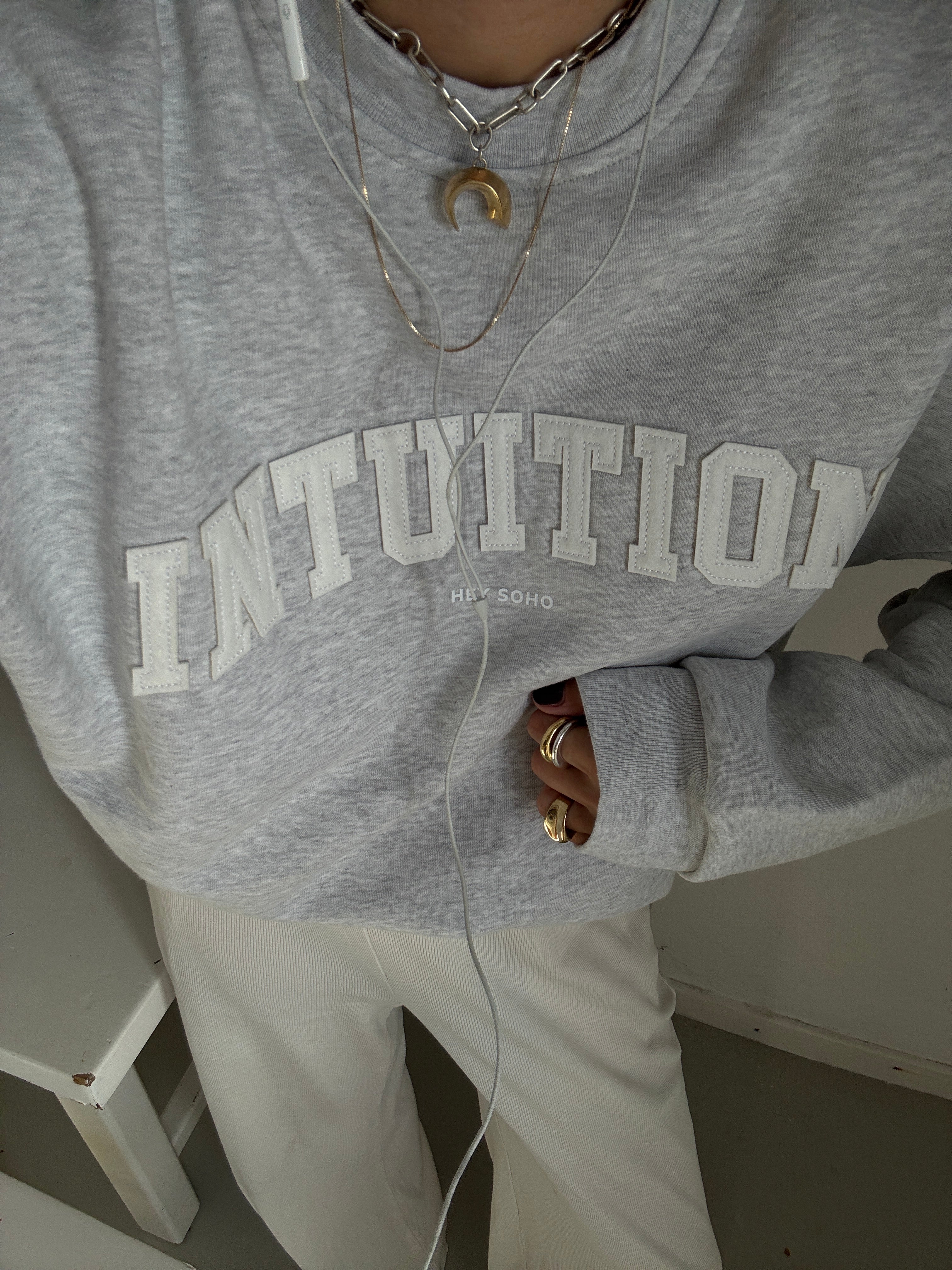 INTUITION Sweater light grey melange | white