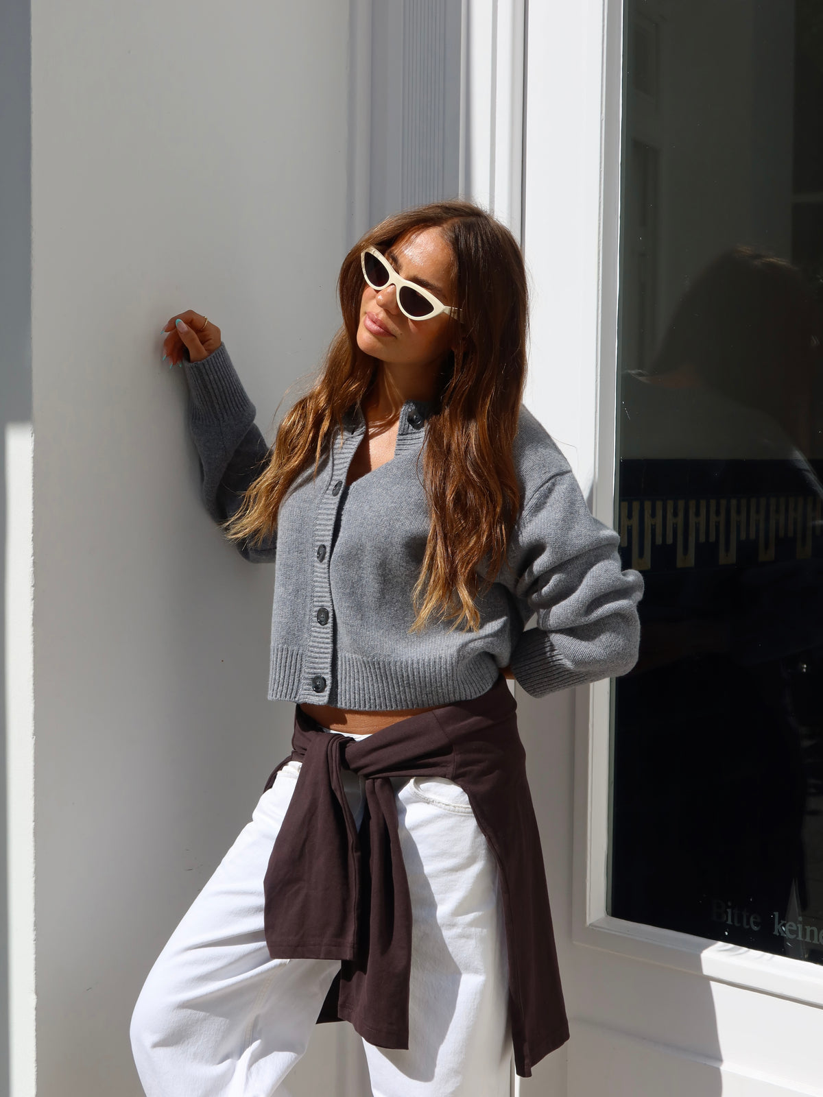 KATE CARDIGAN SHOULDER PADS grey melange