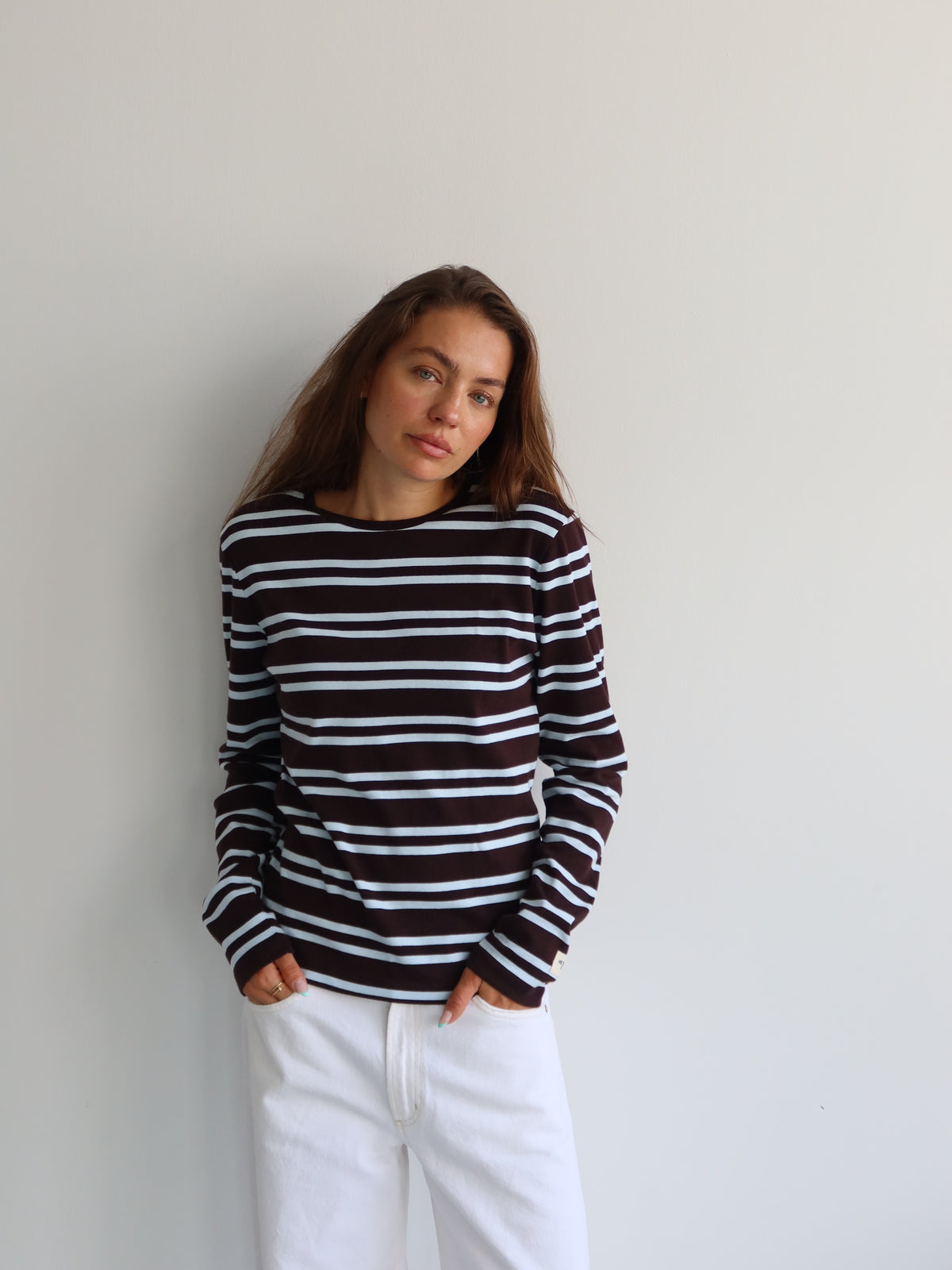 STRIPED HEY SOHO RIB LONGSLEEVE COFFEE BEAN I AURA BLUE STRIPES