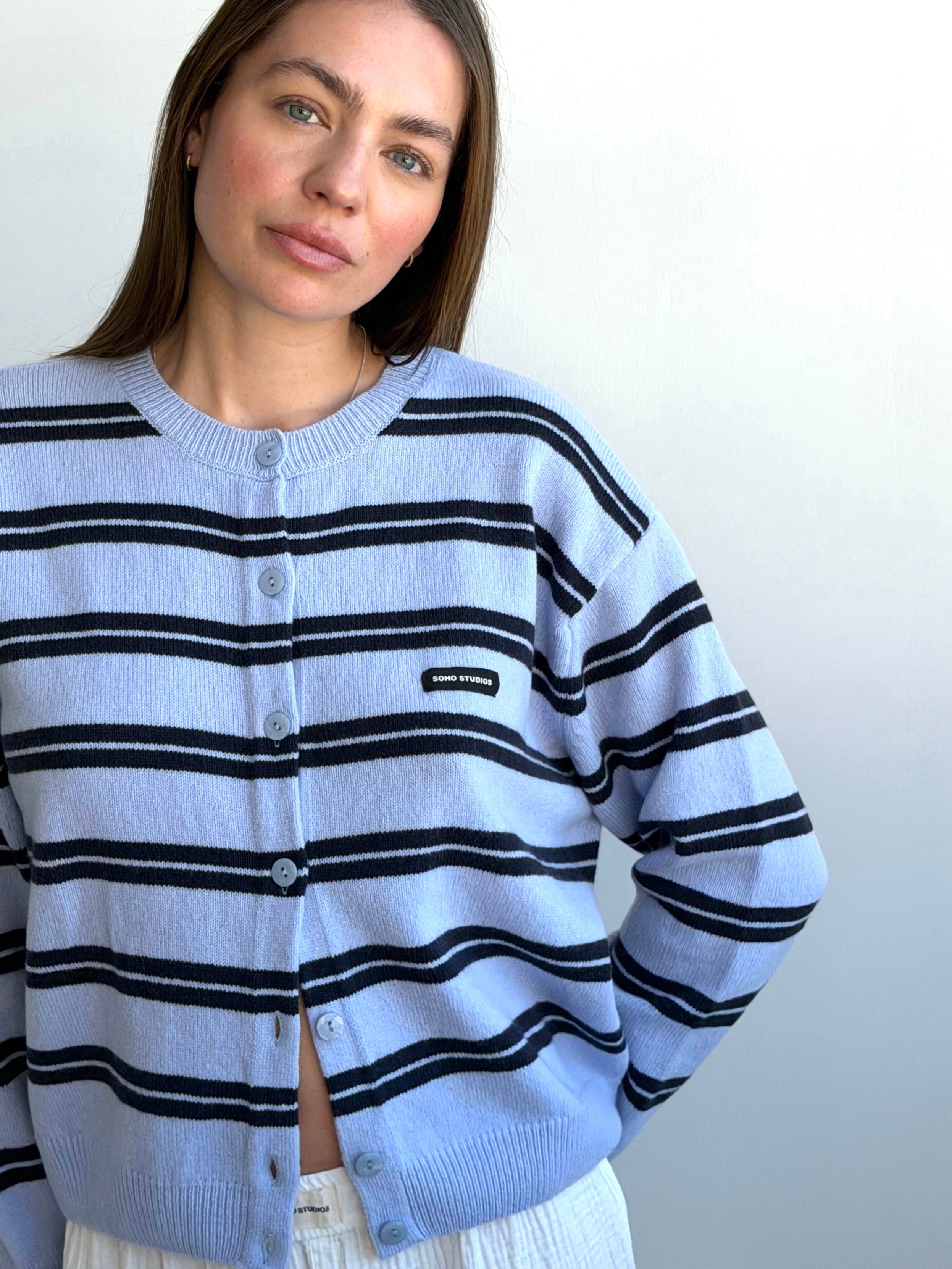 ZOE CARDIGAN light blue I navy