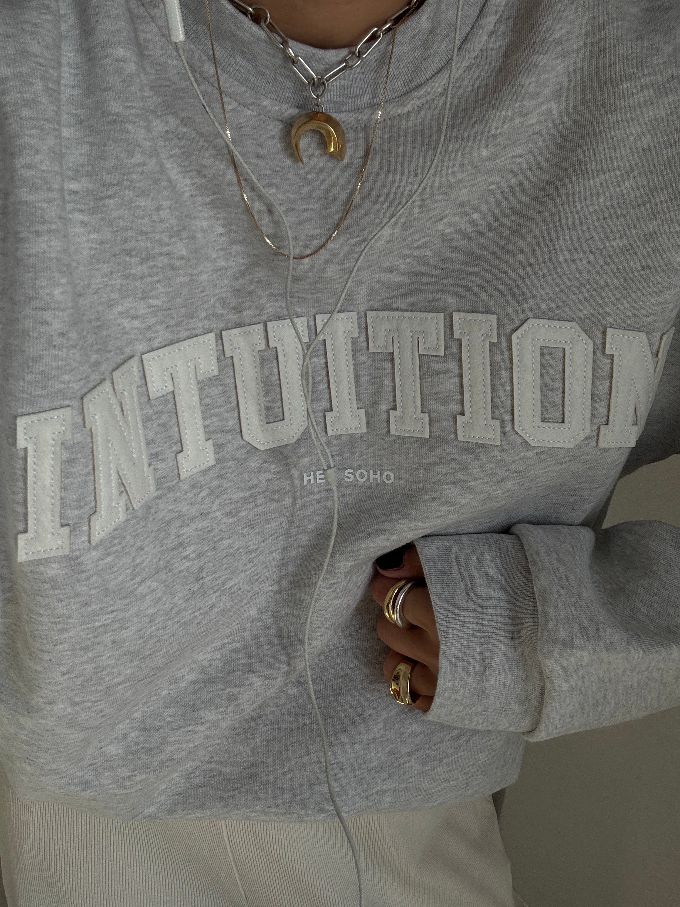 INTUITION Sweater light grey melange | white