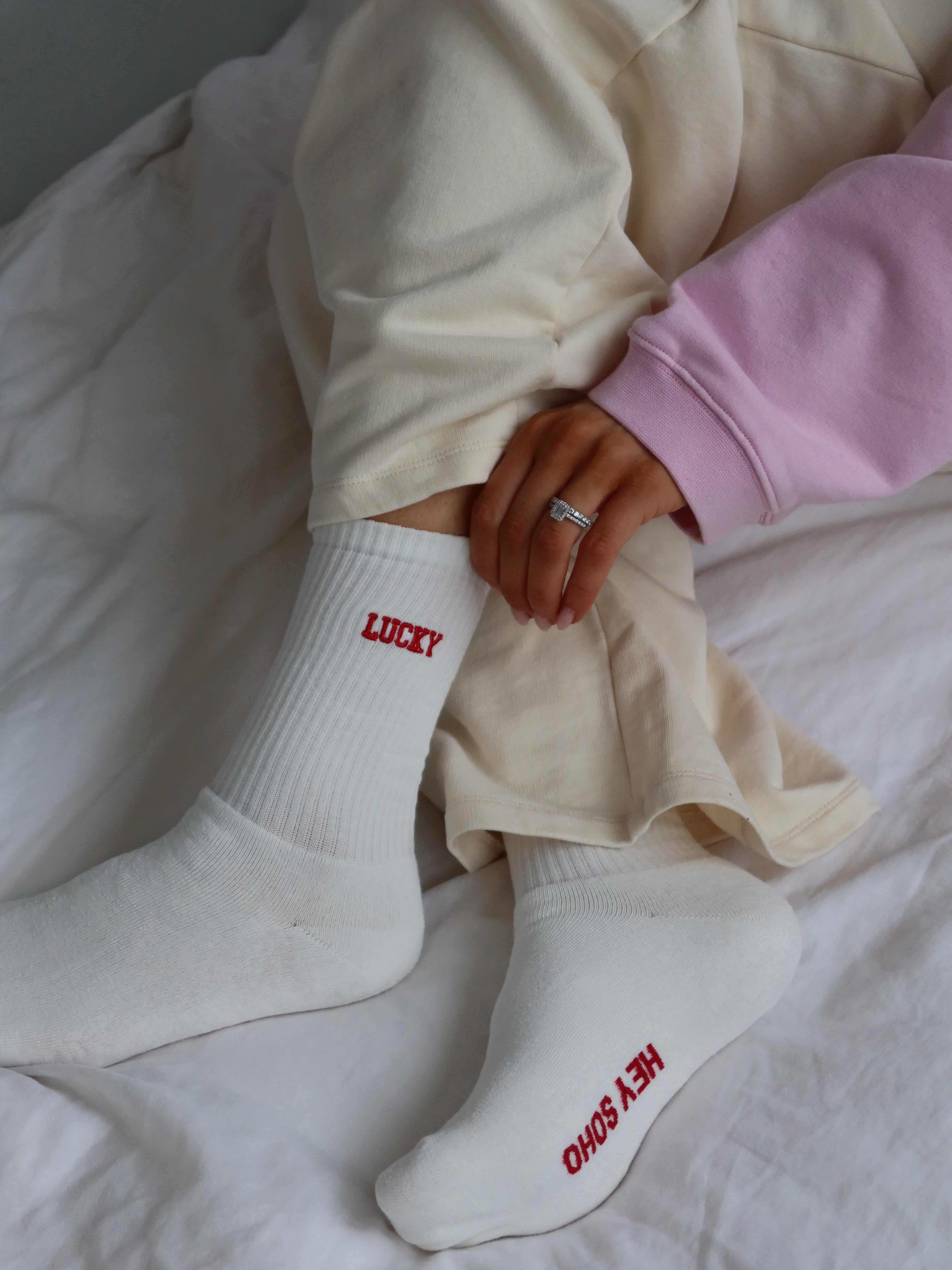 HEY SOHO LUCKY Socken offwhite I red