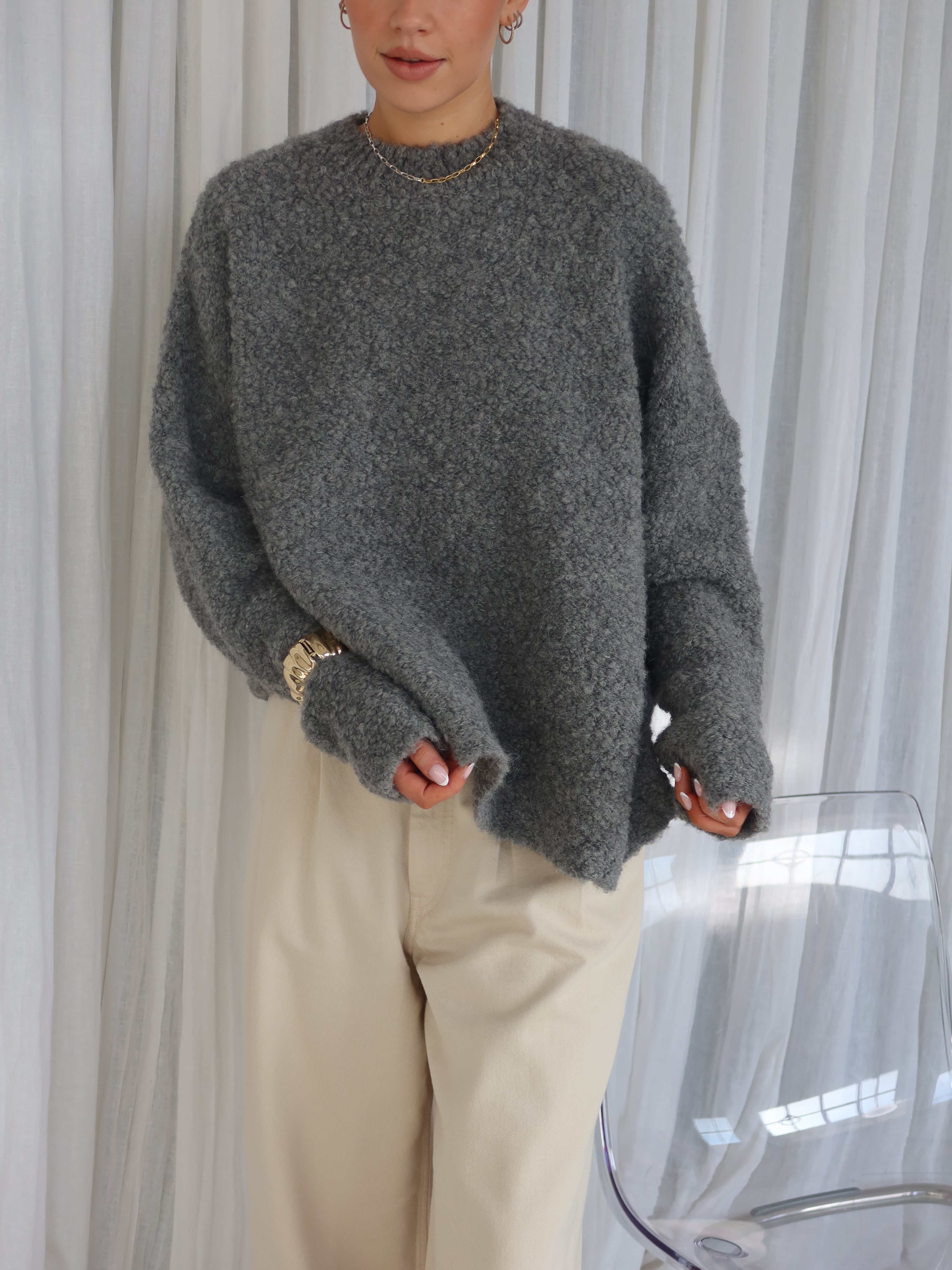 JOYA BOUCLÉ PULLOVER grey melange