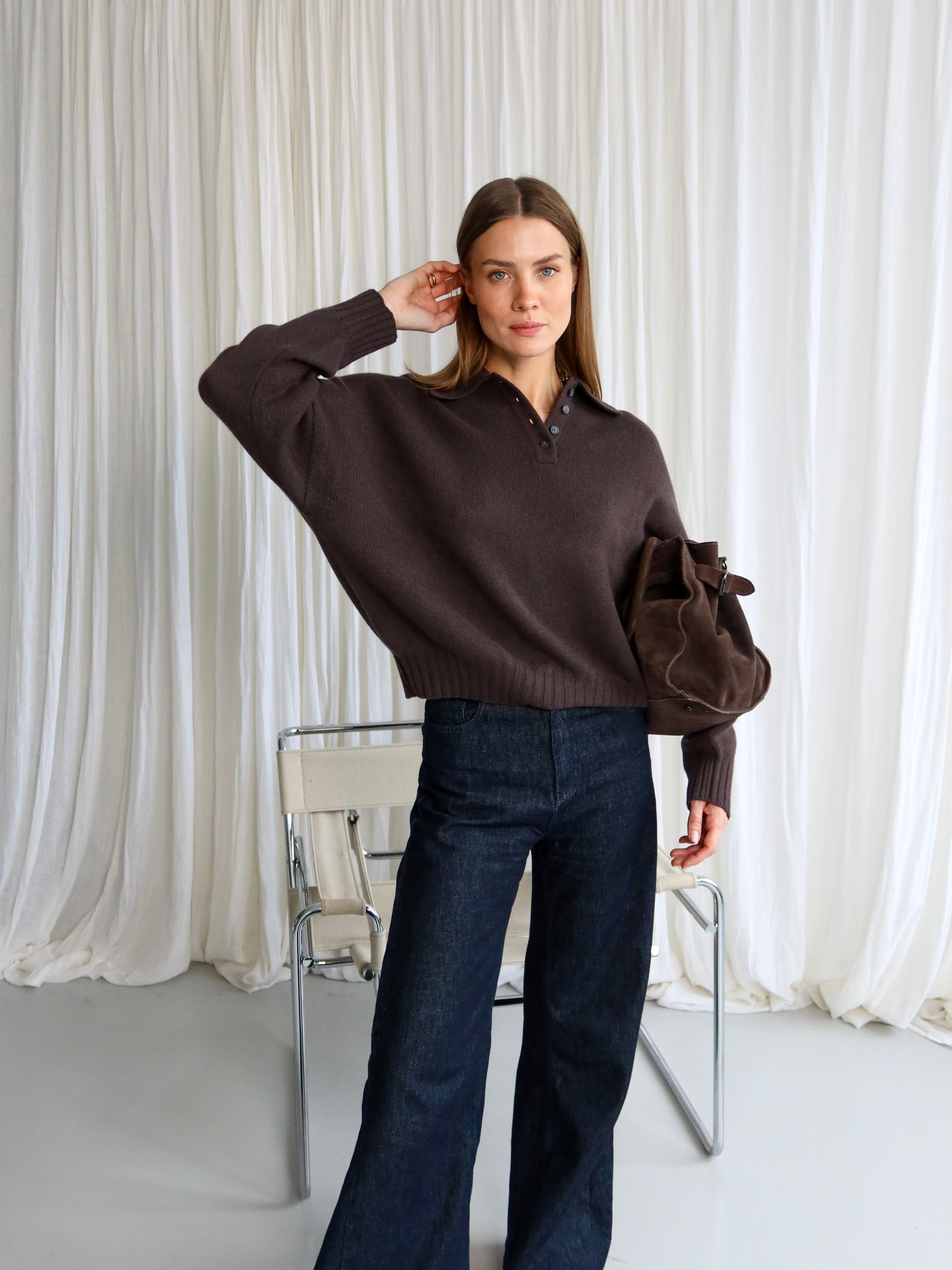 TAMY CASHMERE POLO dark brown melange