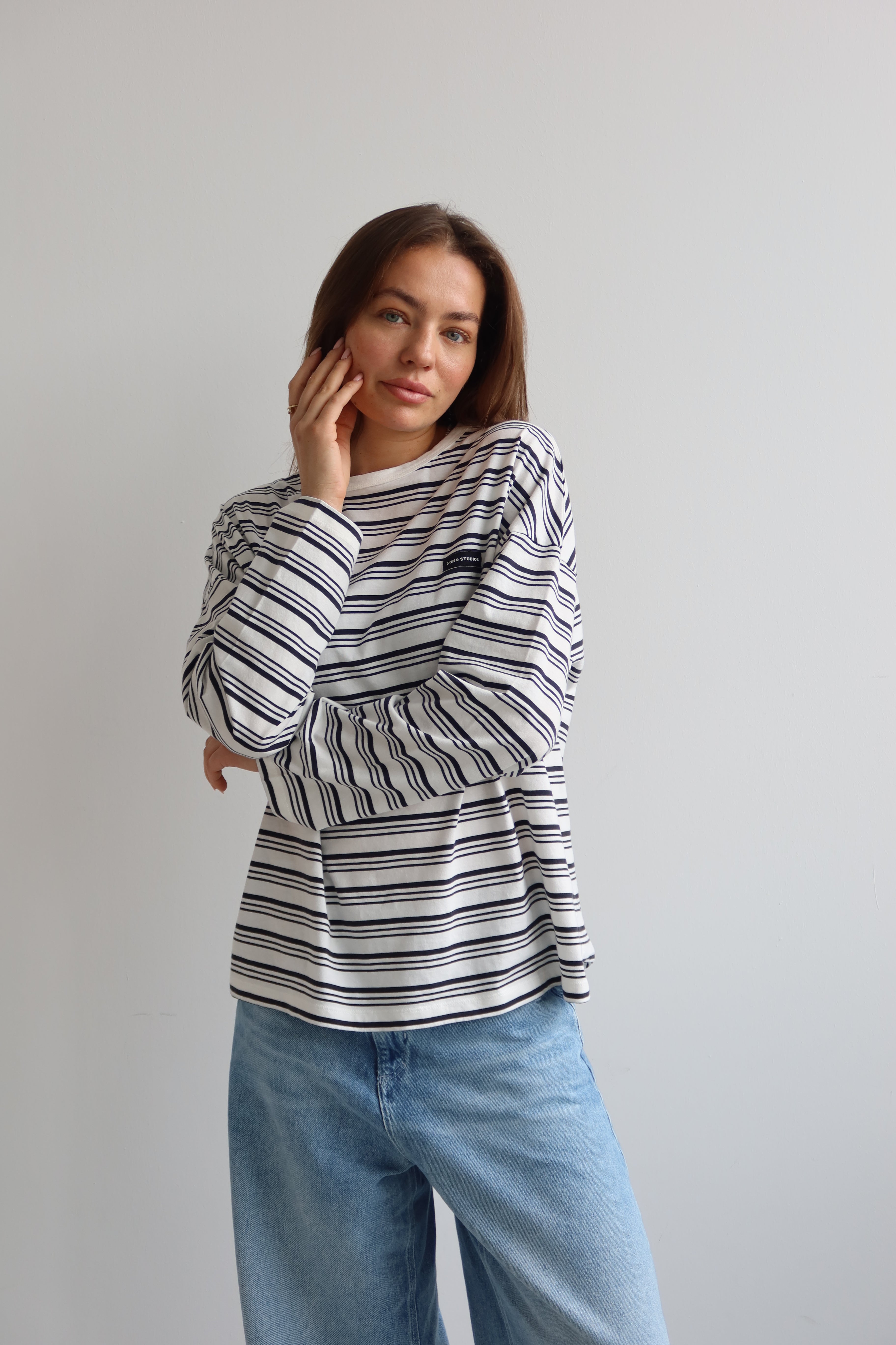 SOHO STUDIOS LIGHT JERSEY STRIPE LONGSLEEVE offwhite/ washed black stripe