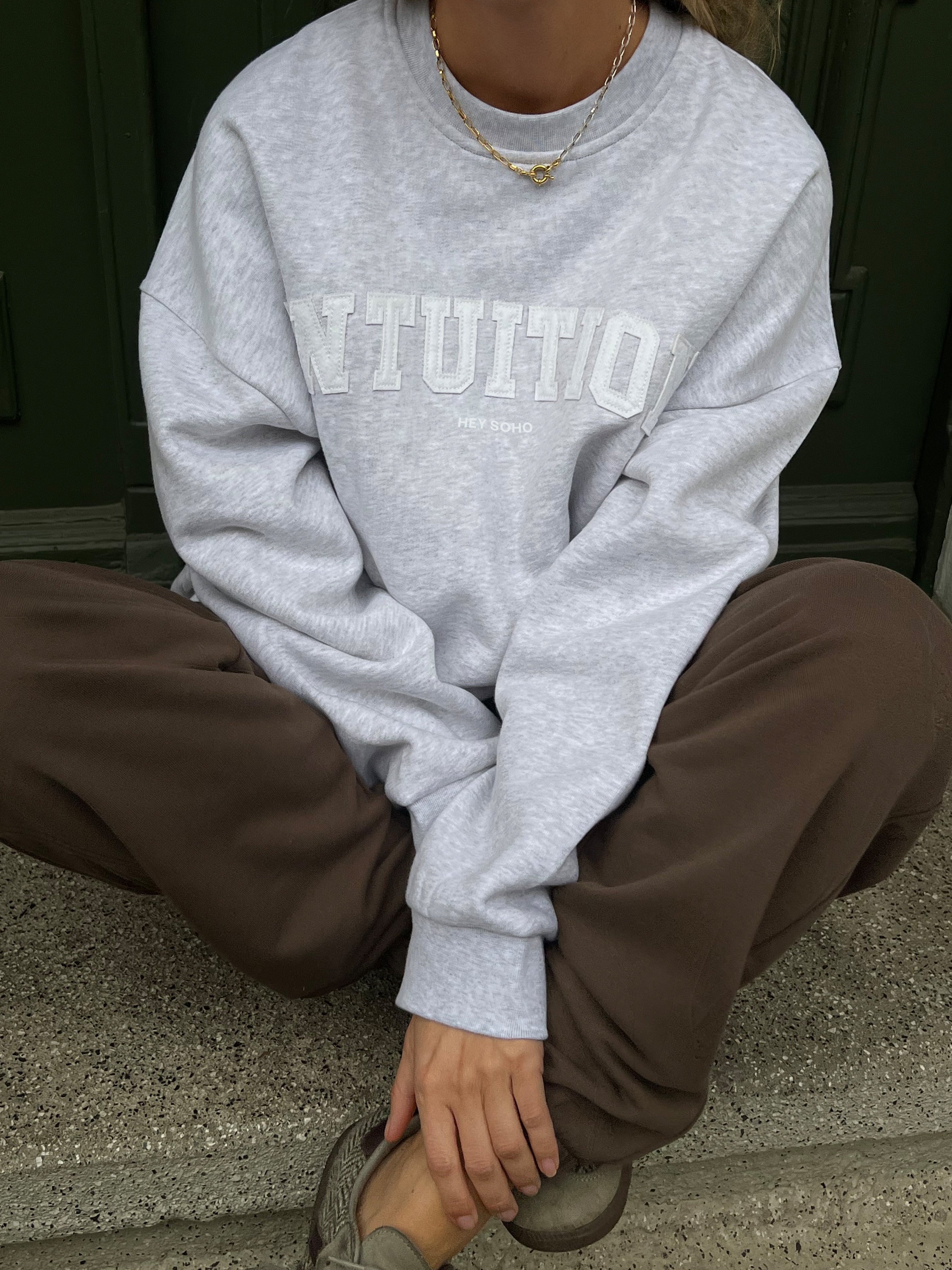 INTUITION Sweater light grey melange | white