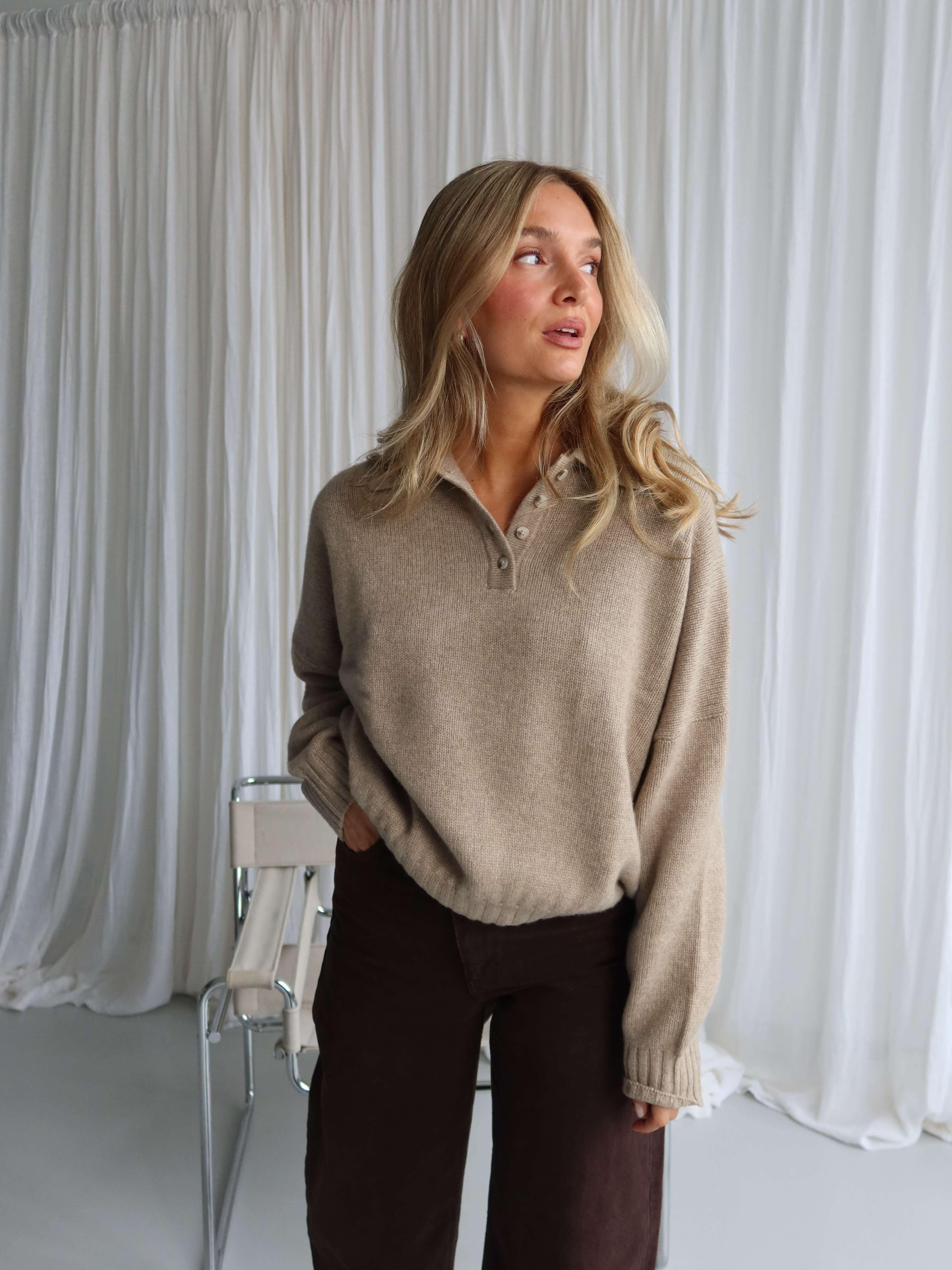 TAMY CASHMERE POLO dark natural melange