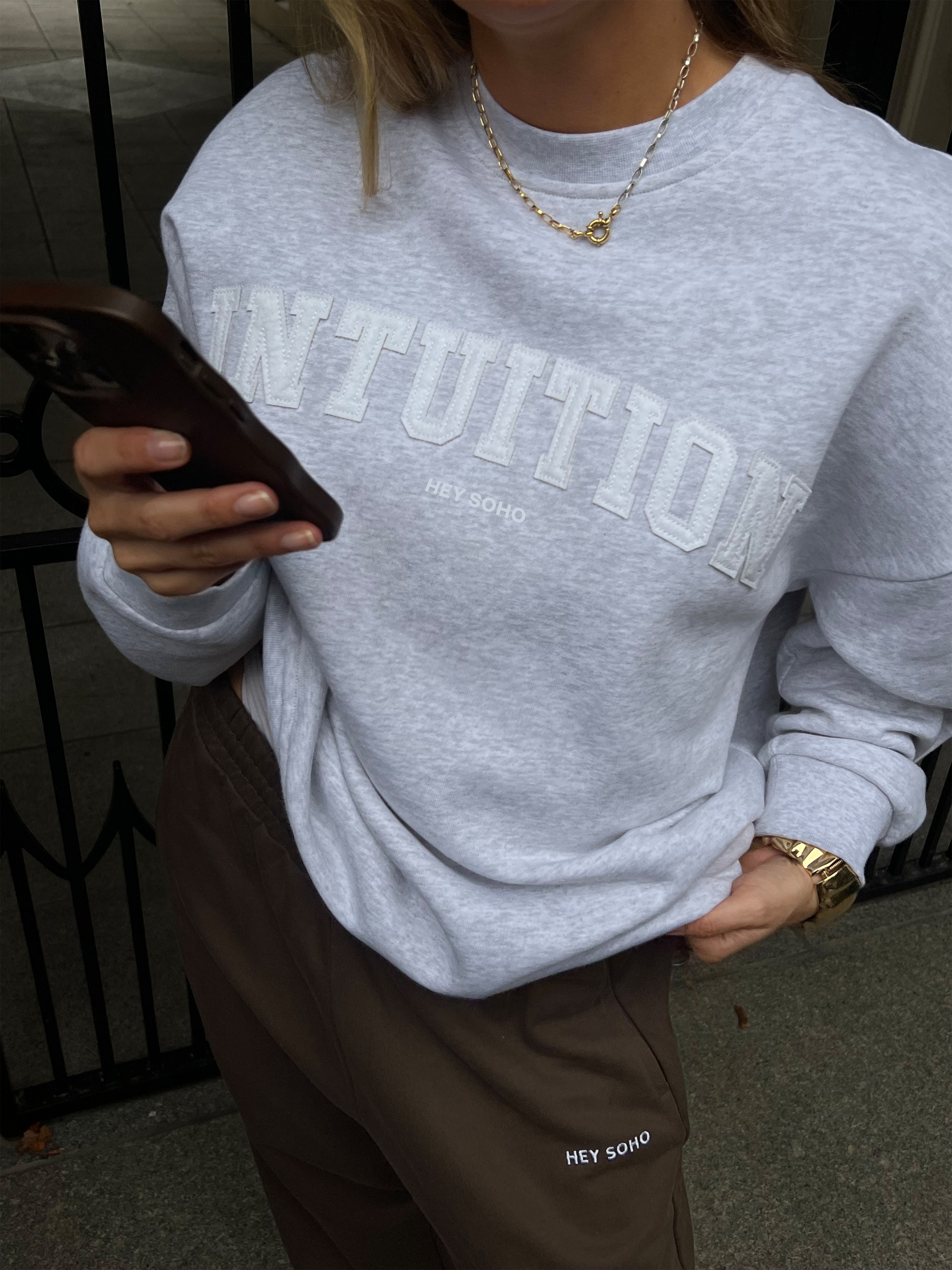 INTUITION Sweater light grey melange | white