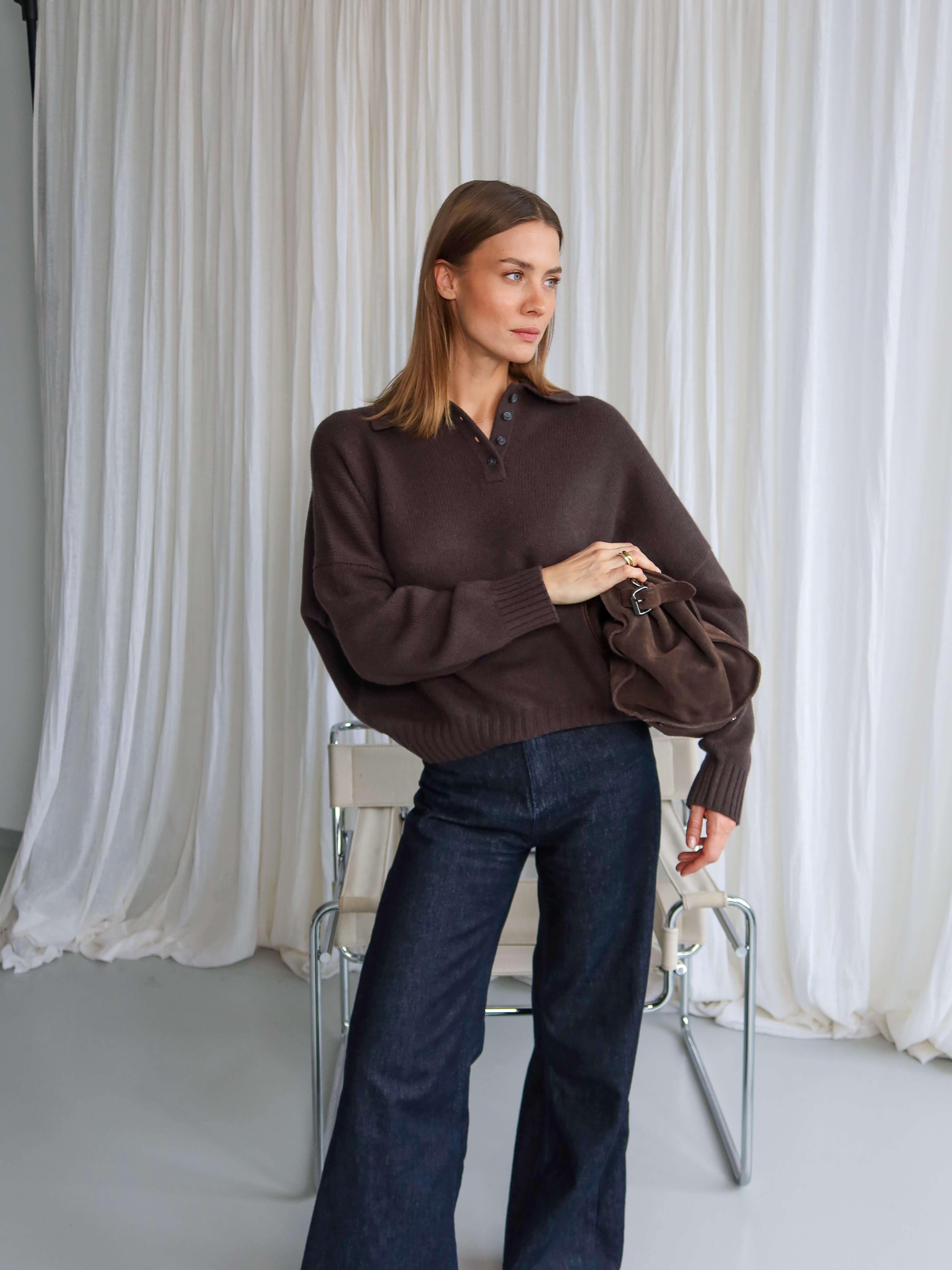 TAMY CASHMERE POLO dark brown melange